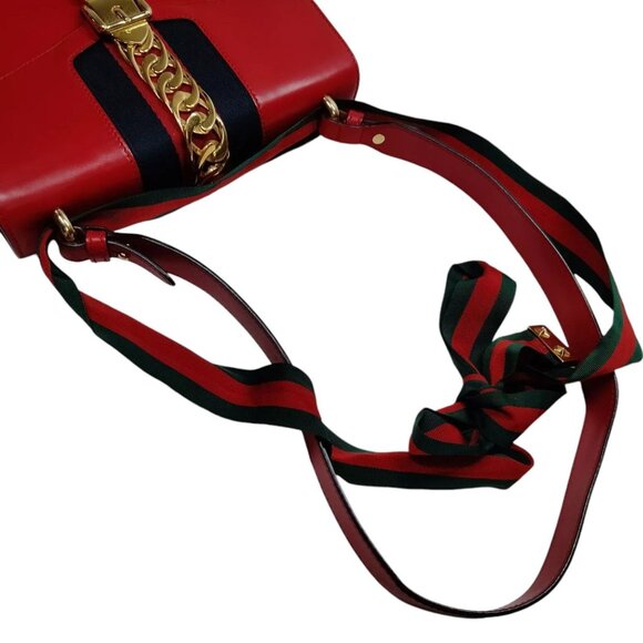 790670BA (X6) Gucci Crossbody Bag Sherry Line Red Leather - Picture 3 of 9